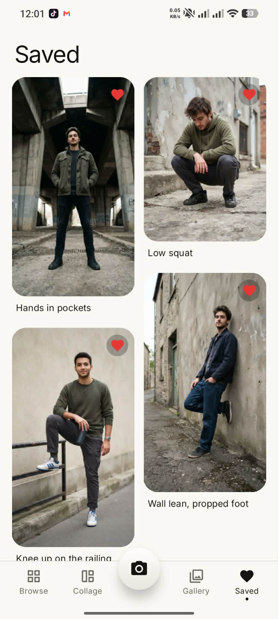 Poseo screenshot: Save your shot list